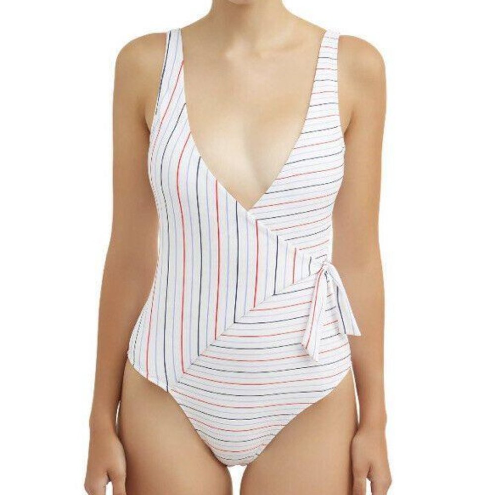 NWT-Red, White and Blue Stripe Wrap One Piece Swimsuit